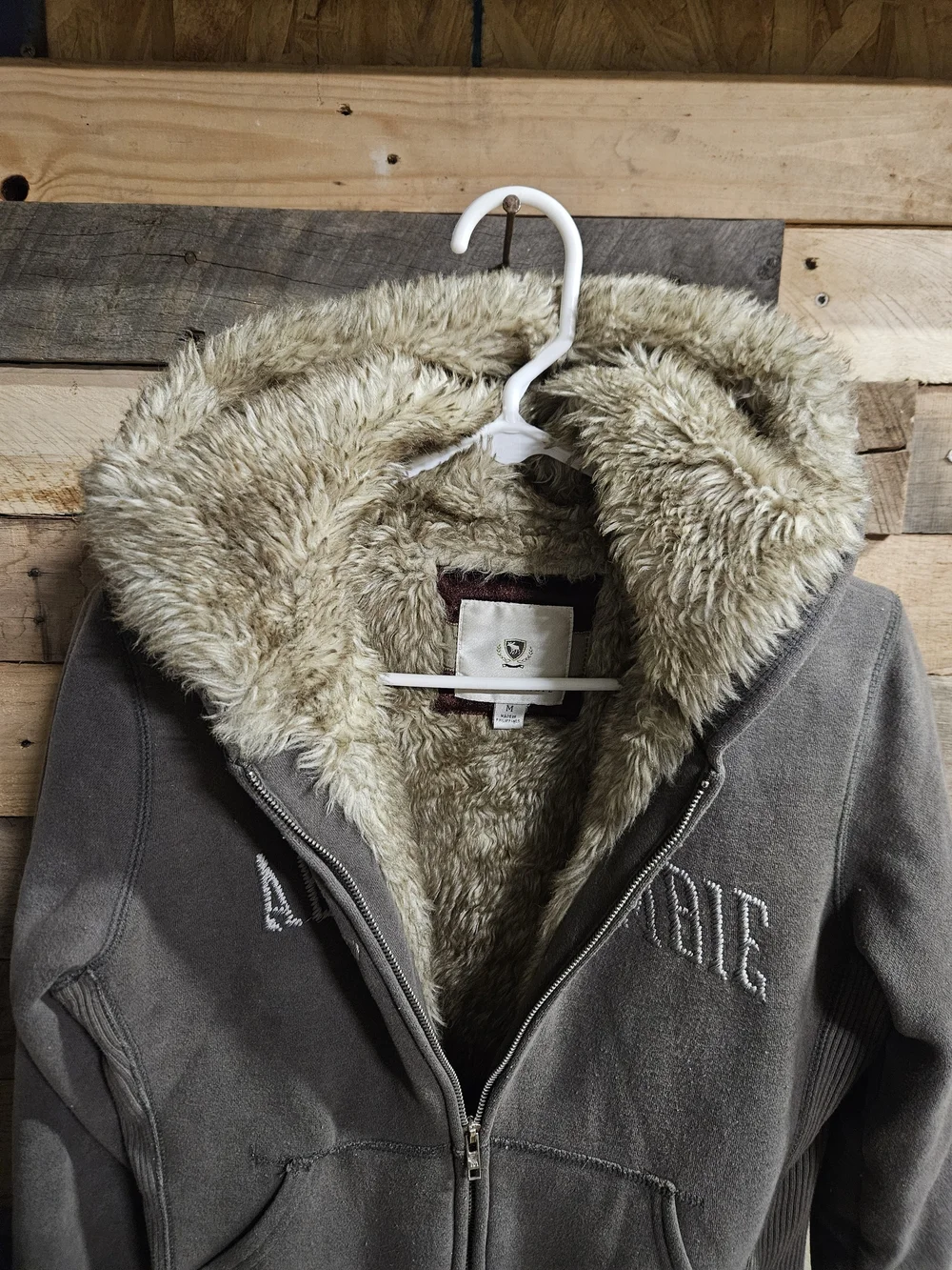 Abercrombie & Fitch Gray Hooded Jacket with Faux Fur Trim
